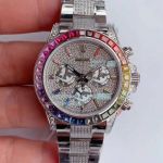 JH Factroy Rolex Daytona Rainbow Full Pave Diamond Replica Watch Swiss 4130 Movement